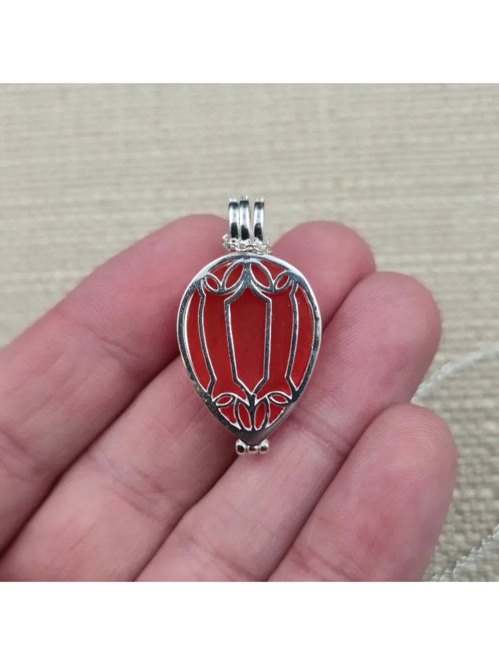 20 Inch Sterling Silver Red Stone And Clear Quartz Pendant Necklace A7410 - Picture 5 of 9